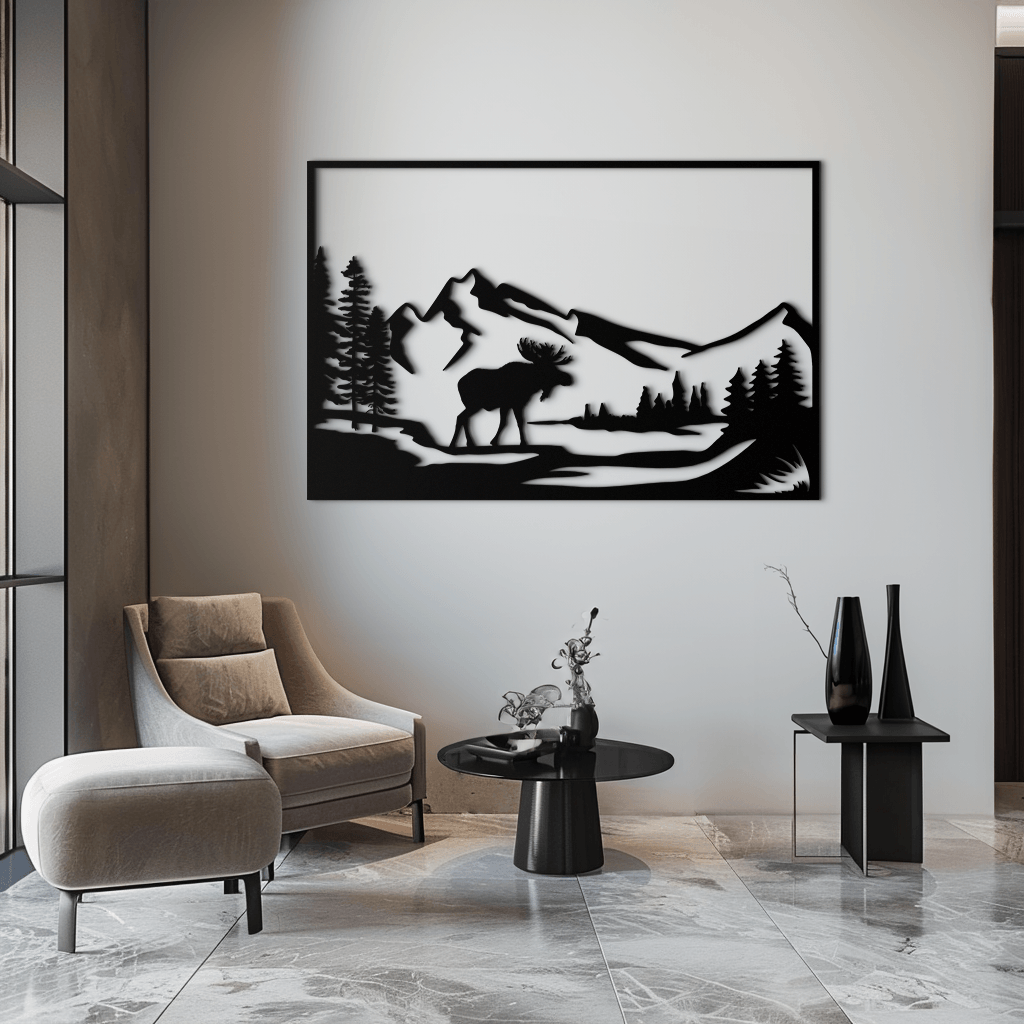 Mountain Moose Metal Wall Art - Rustic Steel Cabin Sculpture
