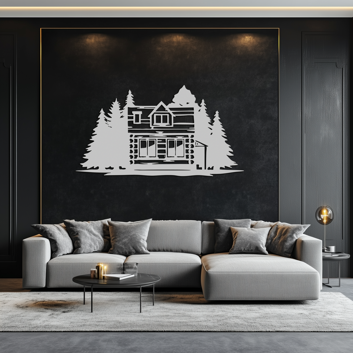 Mountain Log Cabin Metal Wall Art – Nature Inspired Outdoor Wall Decor for Home & Lodge- KAF640