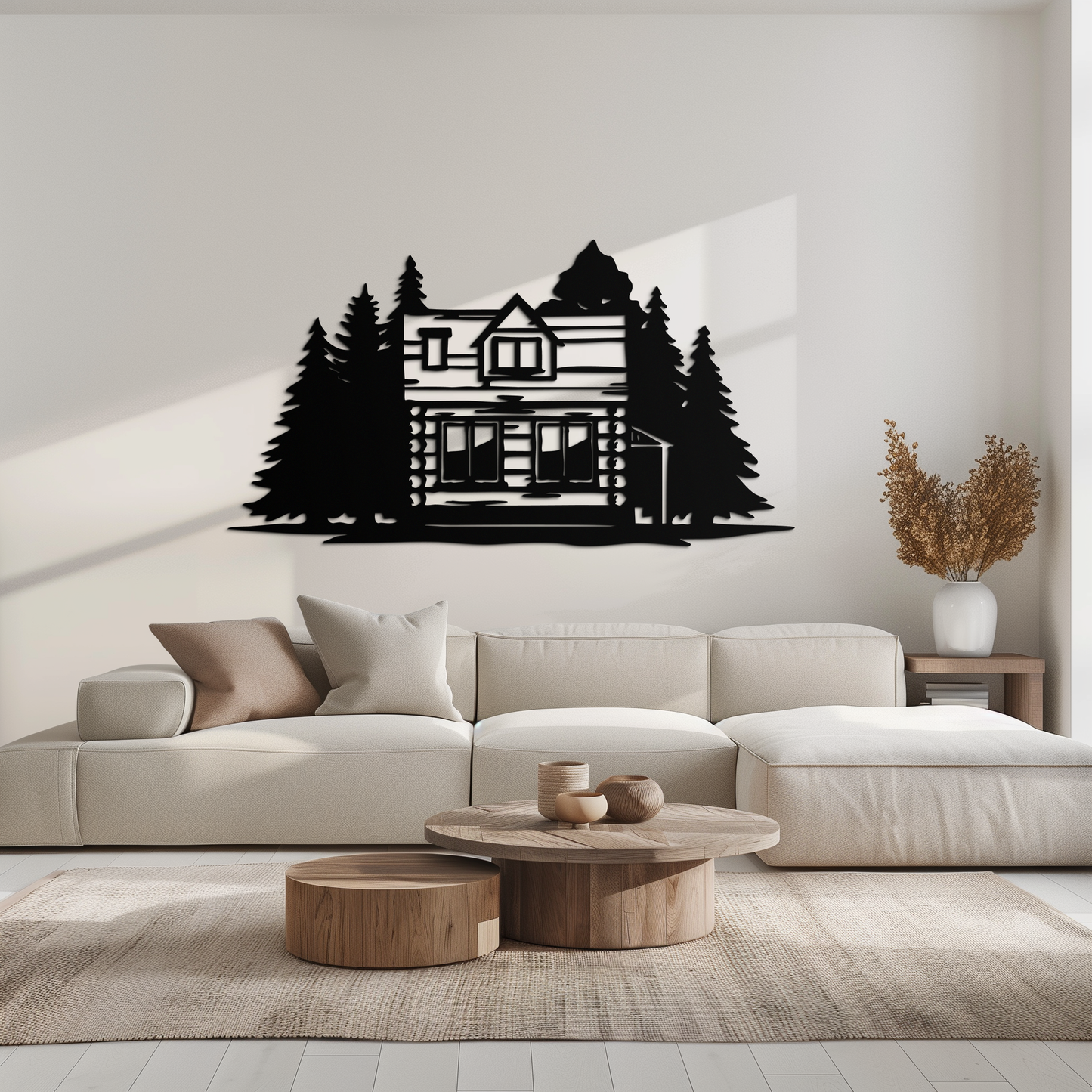 Mountain Log Cabin Metal Wall Art – Nature Inspired Outdoor Wall Decor for Home & Lodge- KAF640