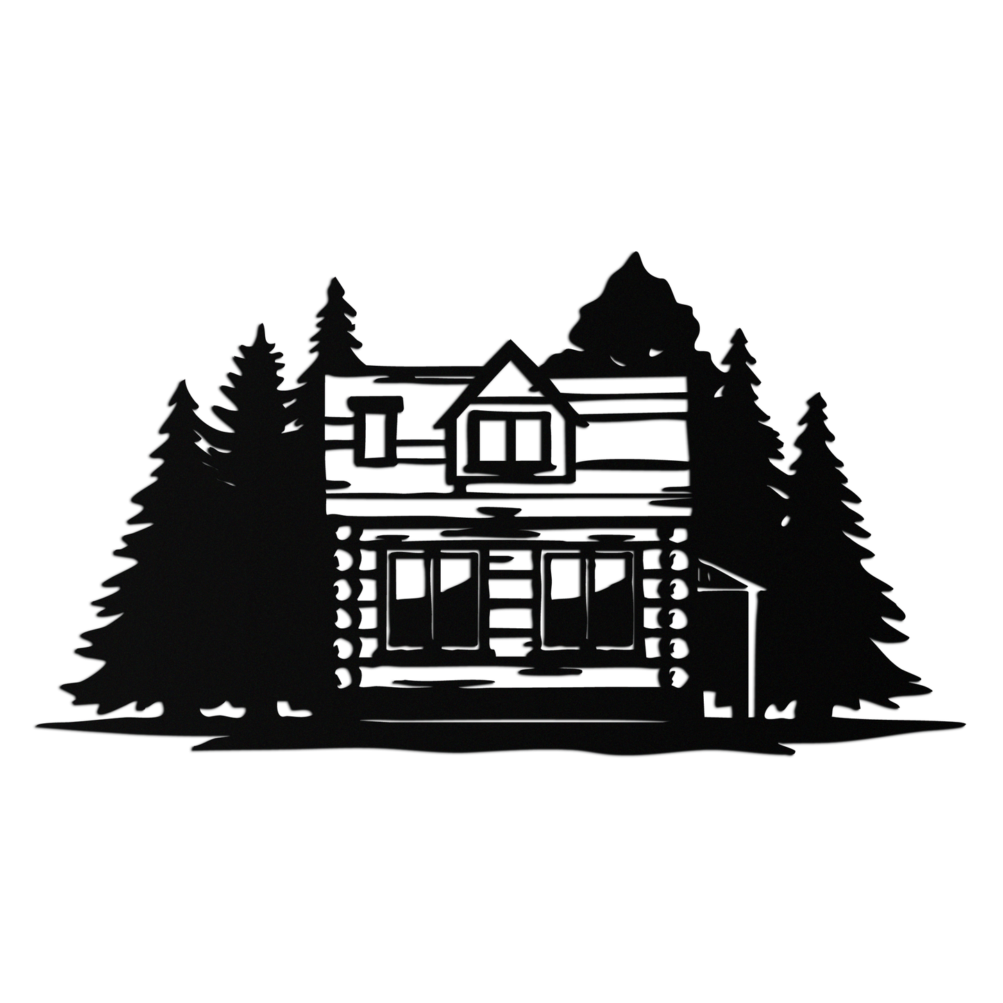 Mountain Log Cabin Metal Wall Art – Nature Inspired Outdoor Wall Decor for Home & Lodge- KAF640
