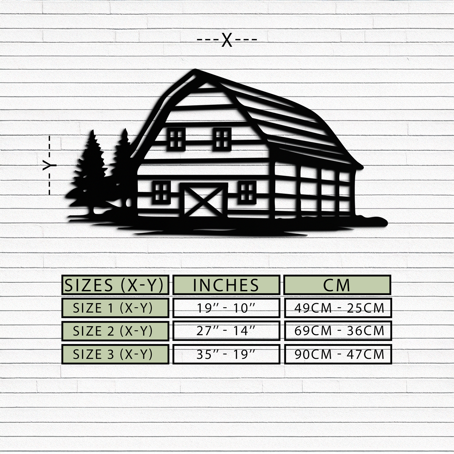 Rustic Barn and Pine Trees Metal Wall Art – Country House Landscape Silhouette Decor- KAF681