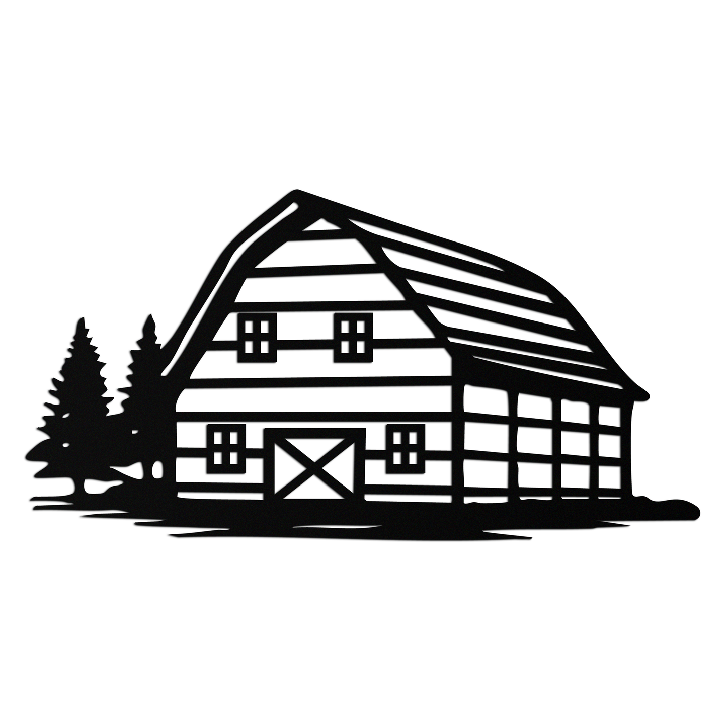 Rustic Barn and Pine Trees Metal Wall Art – Country House Landscape Silhouette Decor- KAF681