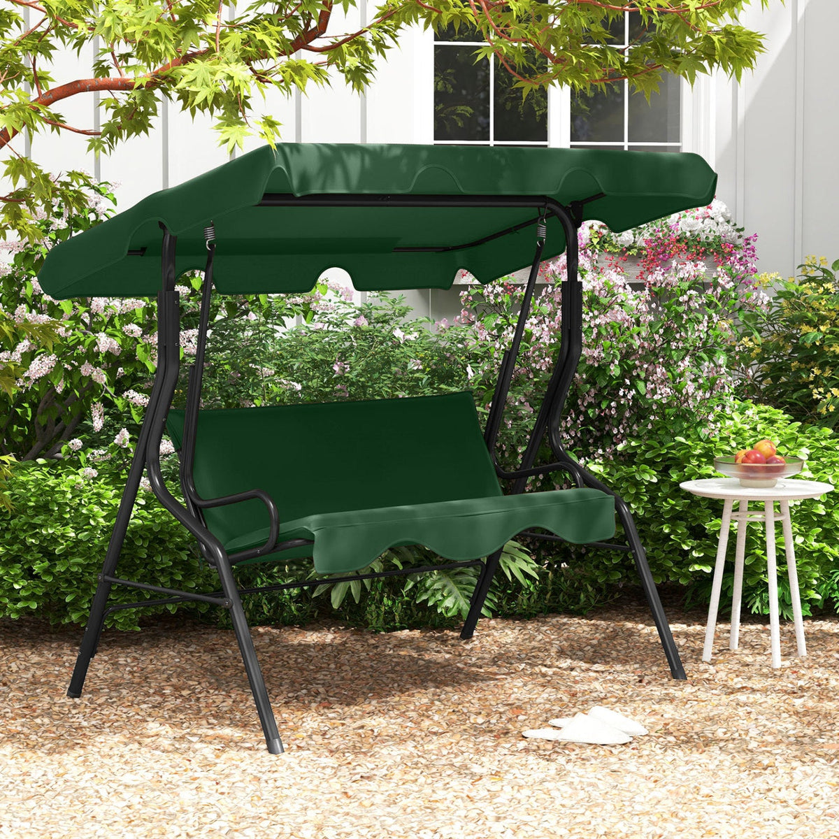 3 Seat Outdoor Patio Canopy Swing with Cushioned Steel Frame-Blue