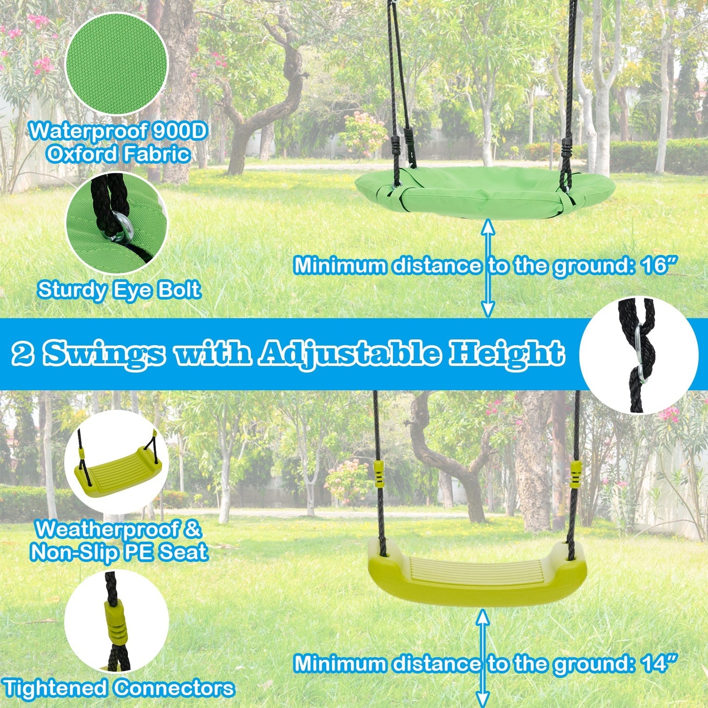 550 LBS 6-in-1 Patio Kids Swing Set with Climbing Net and Ladder