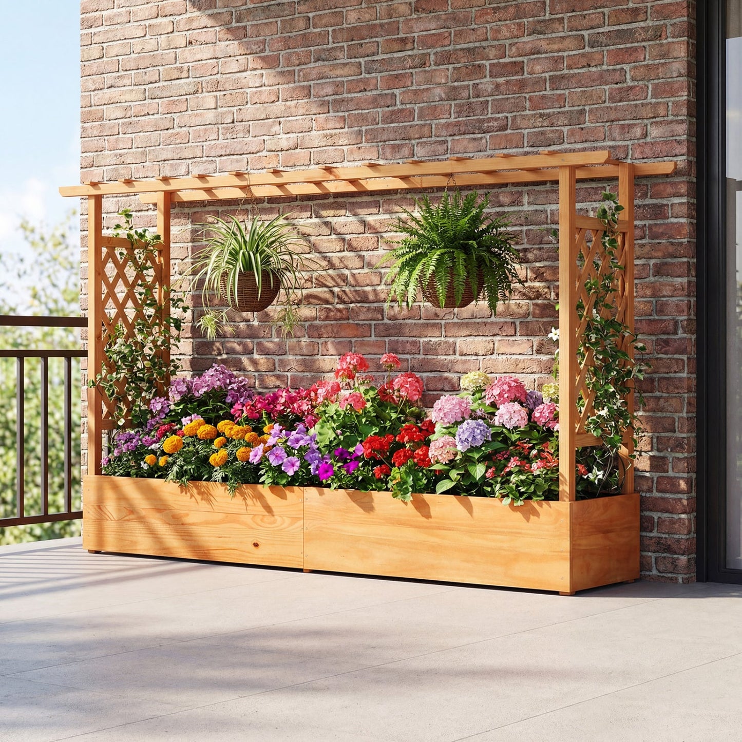 Raised Garden Bed Planter Box with Lattice Trellis Drainage Holes