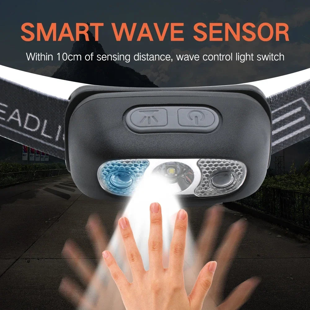Motion Sensor Rechargeable Headlight Flashlight LED Ultra Bright Headlights Fishing Headlamp Led Forehead Head Lamp Flashlighs