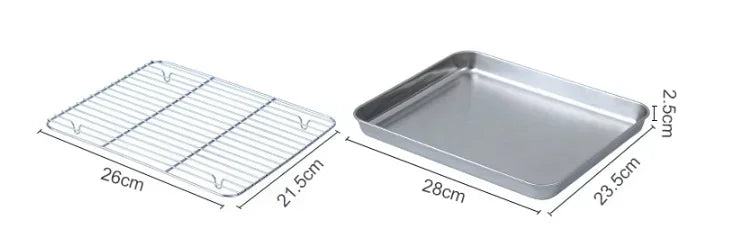Stainless Steel Baking Pan Tray with Wire Rack Cake Baking BBQ Pan Tray Plate Oven Brownie Rack Cooking Roasting Grilling Tool