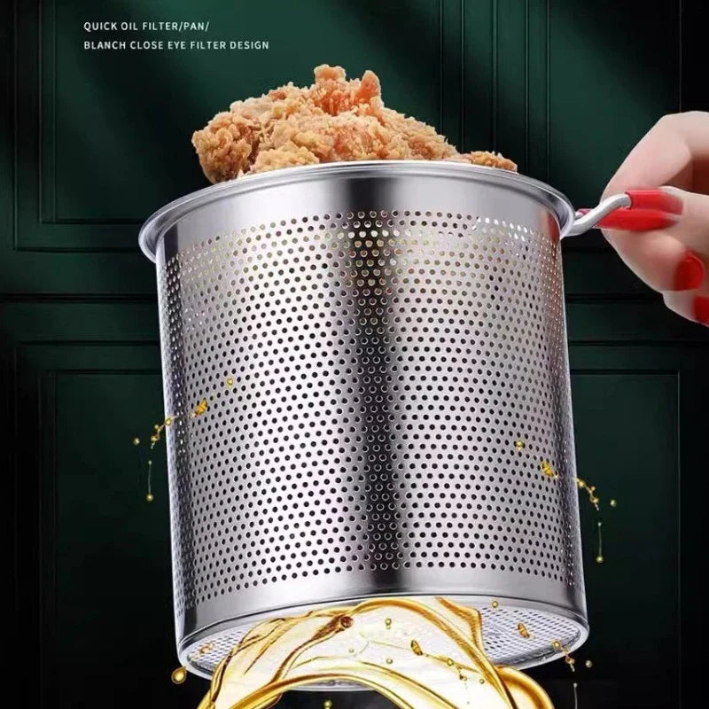 304 Stainless Steel Deep Fryer With Frying Basket Multifunction Small Pot For Kitchen Chicken Fish Cooking Tool