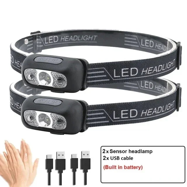 Motion Sensor Rechargeable Headlight Flashlight LED Ultra Bright Headlights Fishing Headlamp Led Forehead Head Lamp Flashlighs