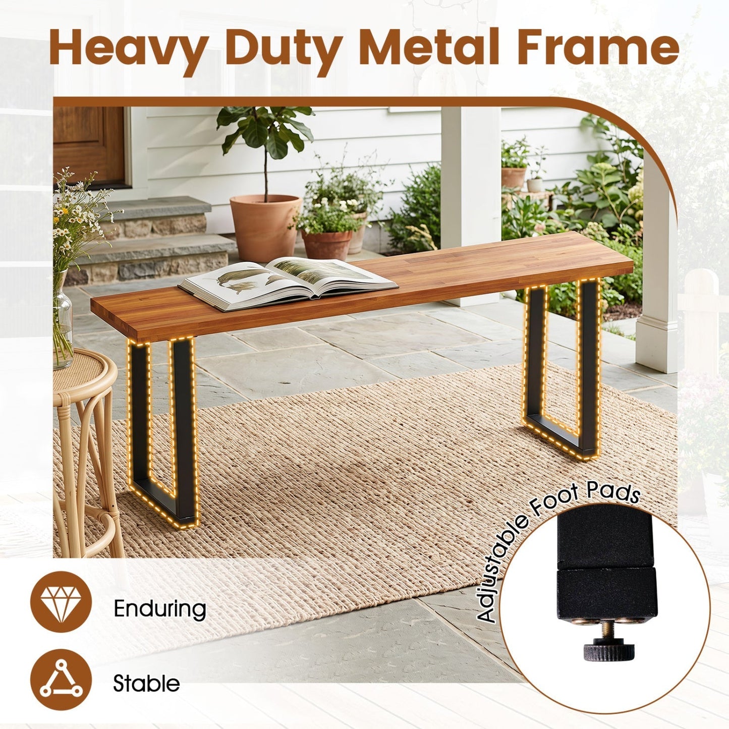 Acacia Wood Patio Bench Set of 2, 47.5" Outdoor Dining Bench