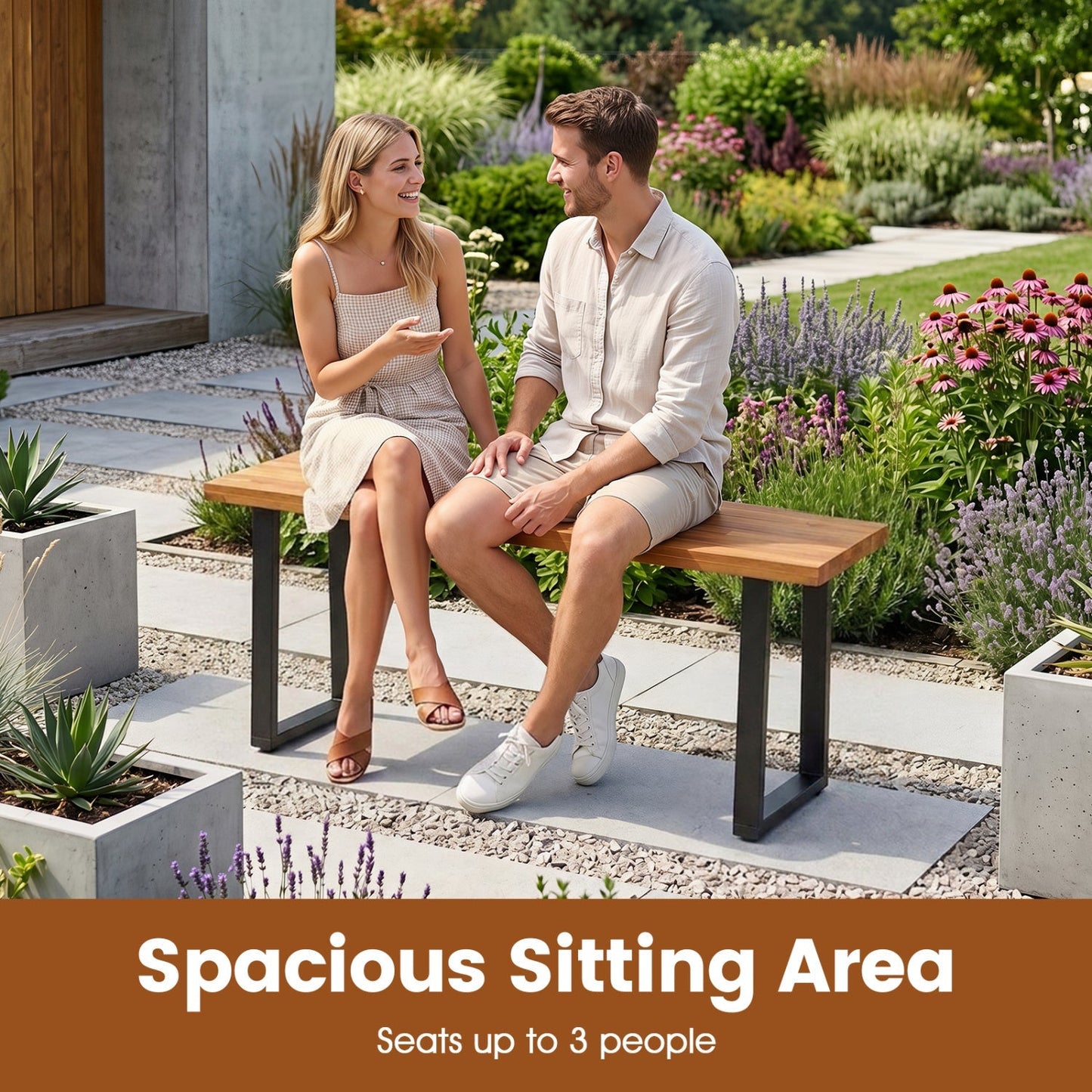 Acacia Wood Patio Bench Set of 2, 47.5" Outdoor Dining Bench