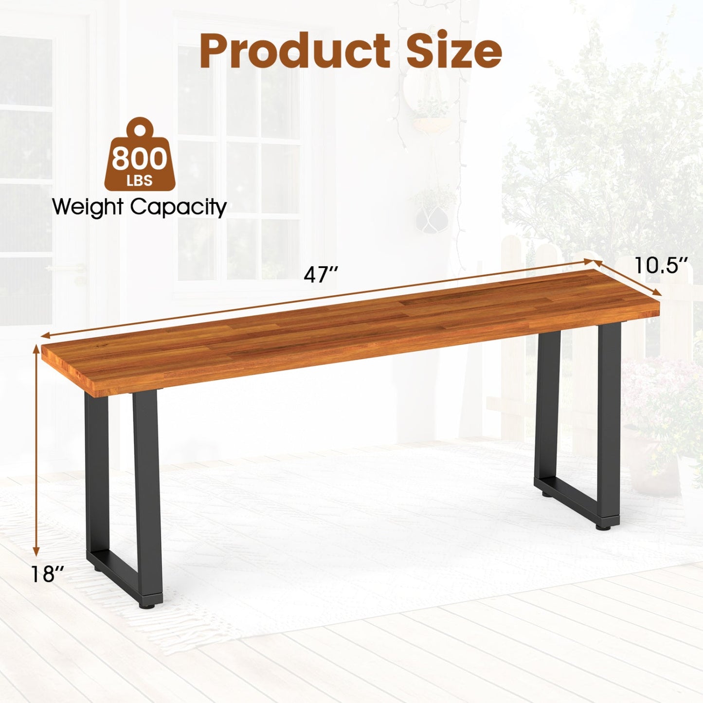 Acacia Wood Patio Bench Set of 2, 47.5" Outdoor Dining Bench