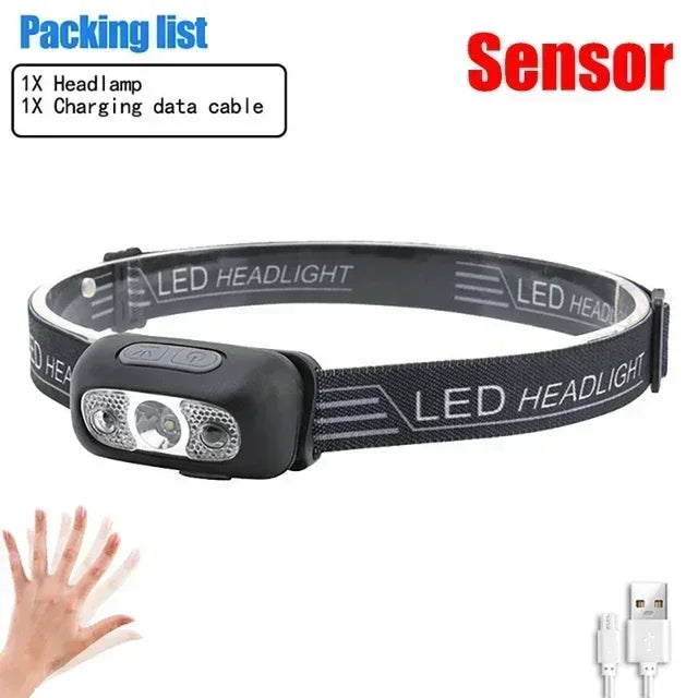 Motion Sensor Rechargeable Headlight Flashlight LED Ultra Bright Headlights Fishing Headlamp Led Forehead Head Lamp Flashlighs