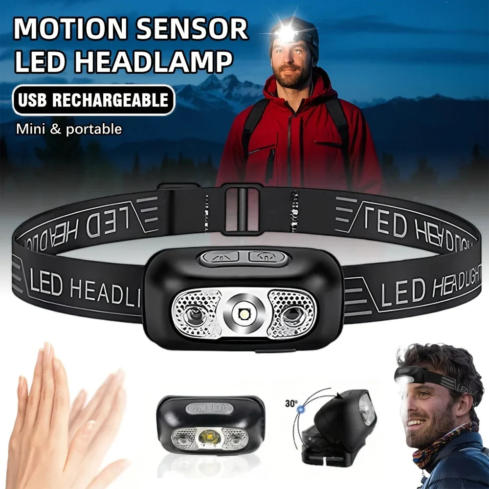 Motion Sensor Rechargeable Headlight Flashlight LED Ultra Bright Headlights Fishing Headlamp Led Forehead Head Lamp Flashlighs