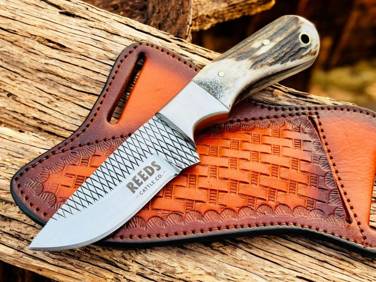 Western Knife with 3.4" Rasp Steel Blade & Antler Horn Handle