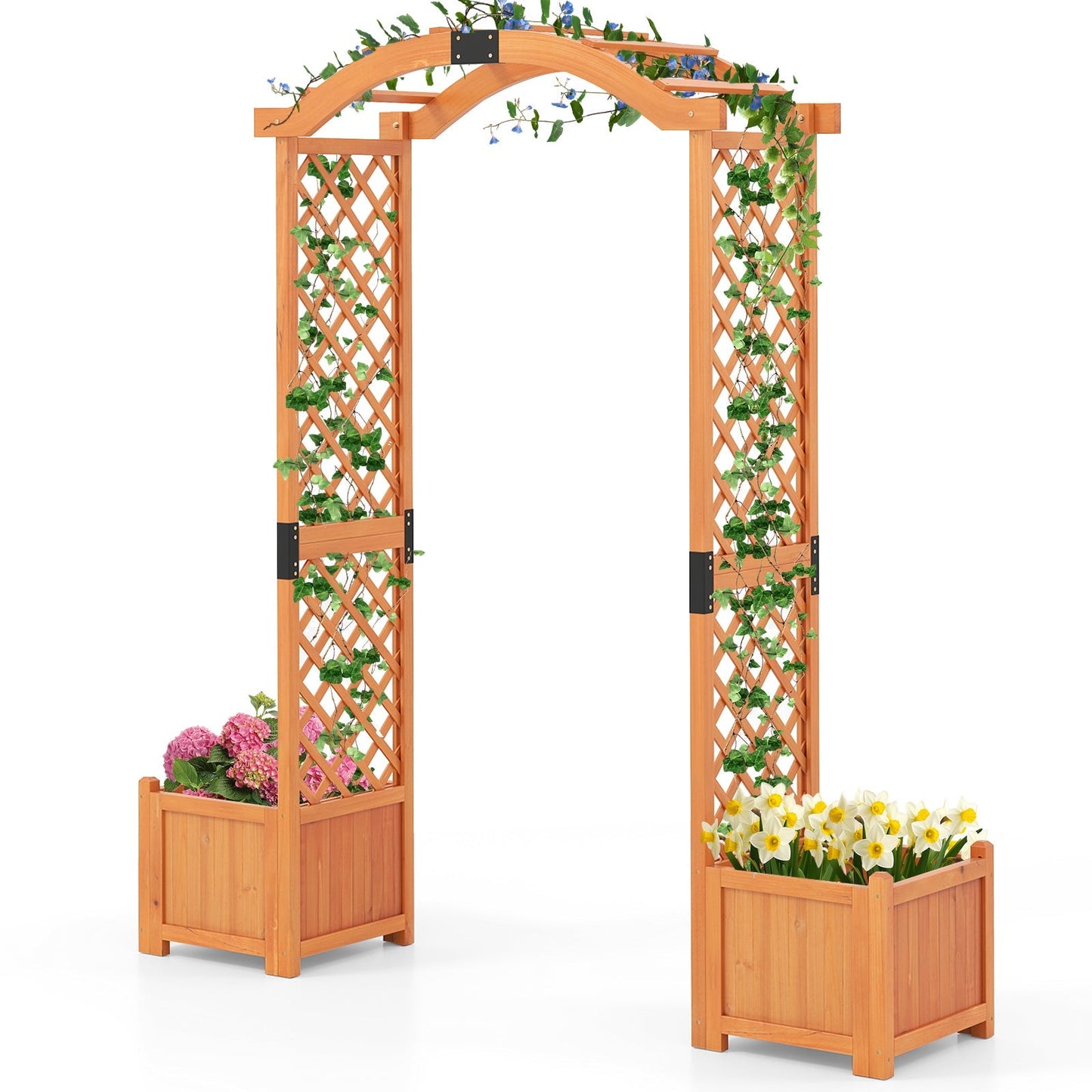 Wooden Garden Arbor with Planter and Trellis for Climbing Plants Decorations