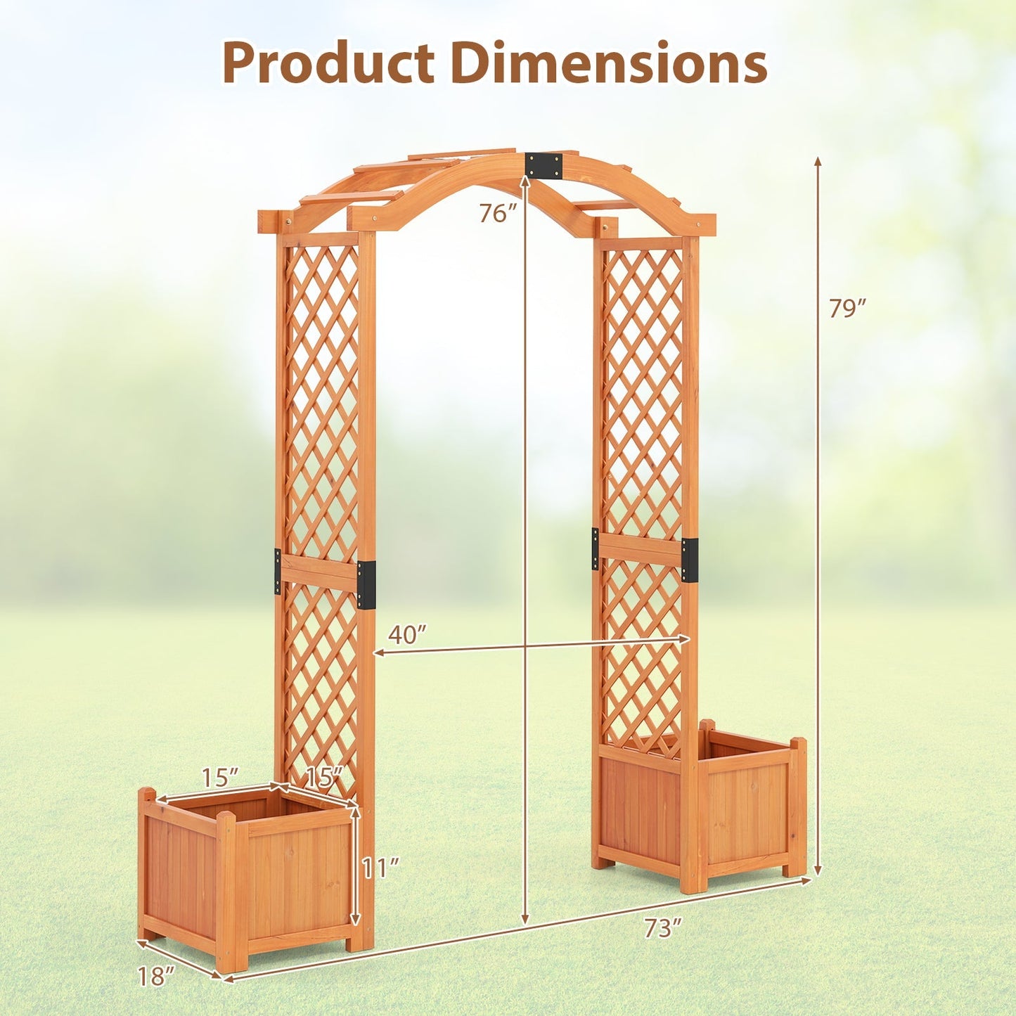 Wooden Garden Arbor with Planter and Trellis for Climbing Plants Decorations