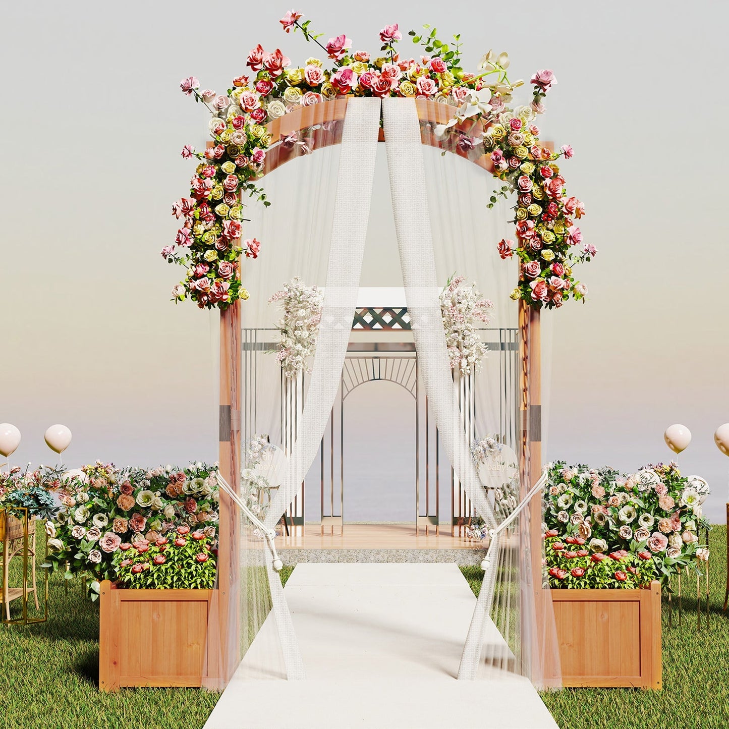 Wooden Garden Arbor with Planter and Trellis for Climbing Plants Decorations