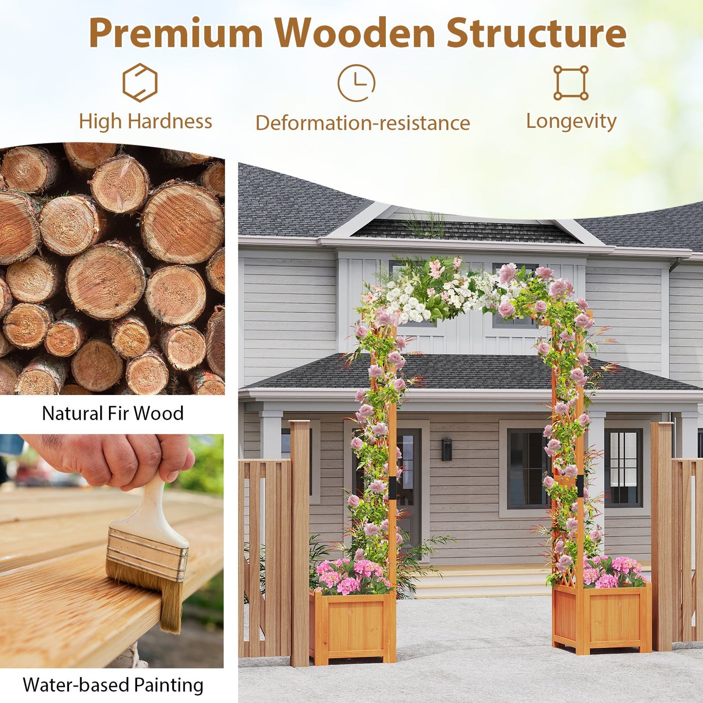 Wooden Garden Arbor with Planter and Trellis for Climbing Plants Decorations