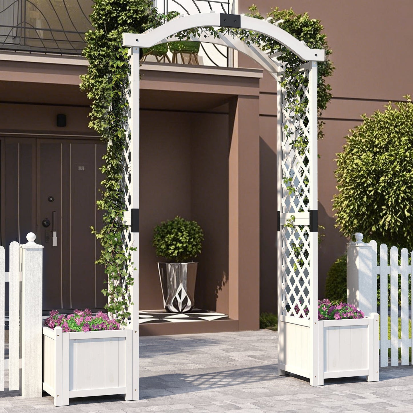 Wooden Garden Arbor with Planter and Trellis for Climbing Plants Decorations