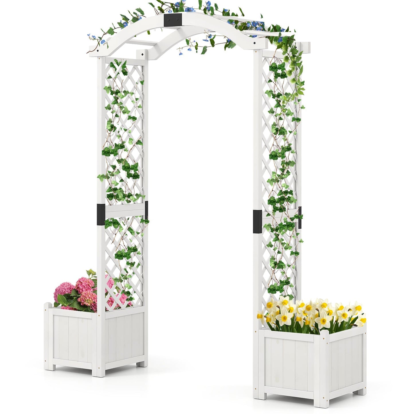 Wooden Garden Arbor with Planter and Trellis for Climbing Plants Decorations
