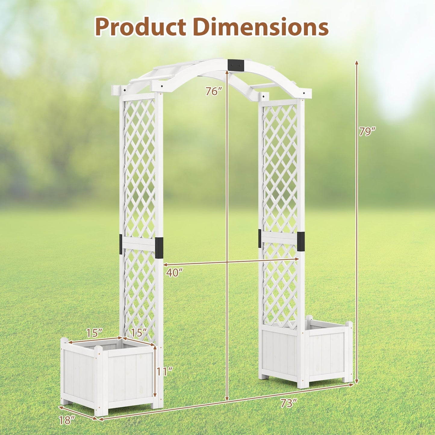 Wooden Garden Arbor with Planter and Trellis for Climbing Plants Decorations