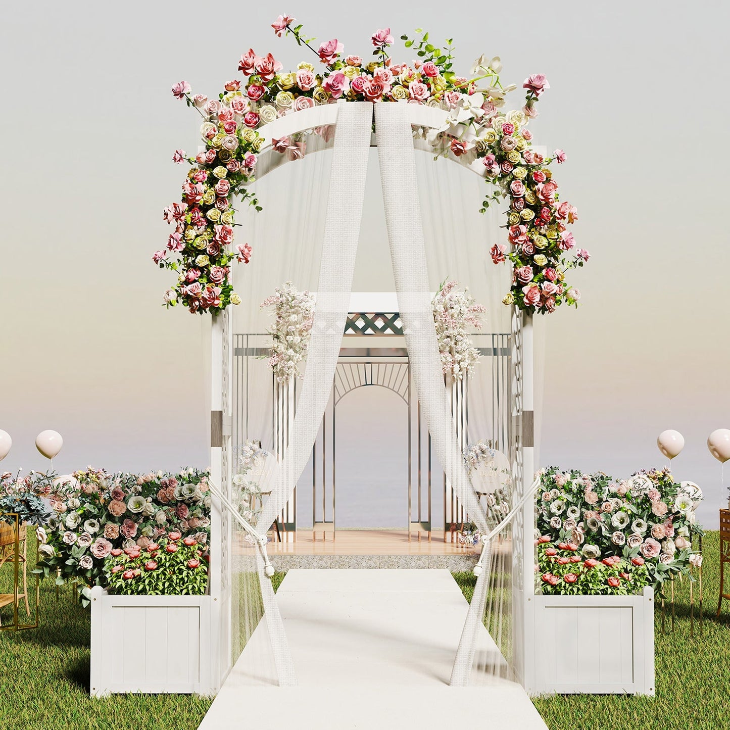 Wooden Garden Arbor with Planter and Trellis for Climbing Plants Decorations