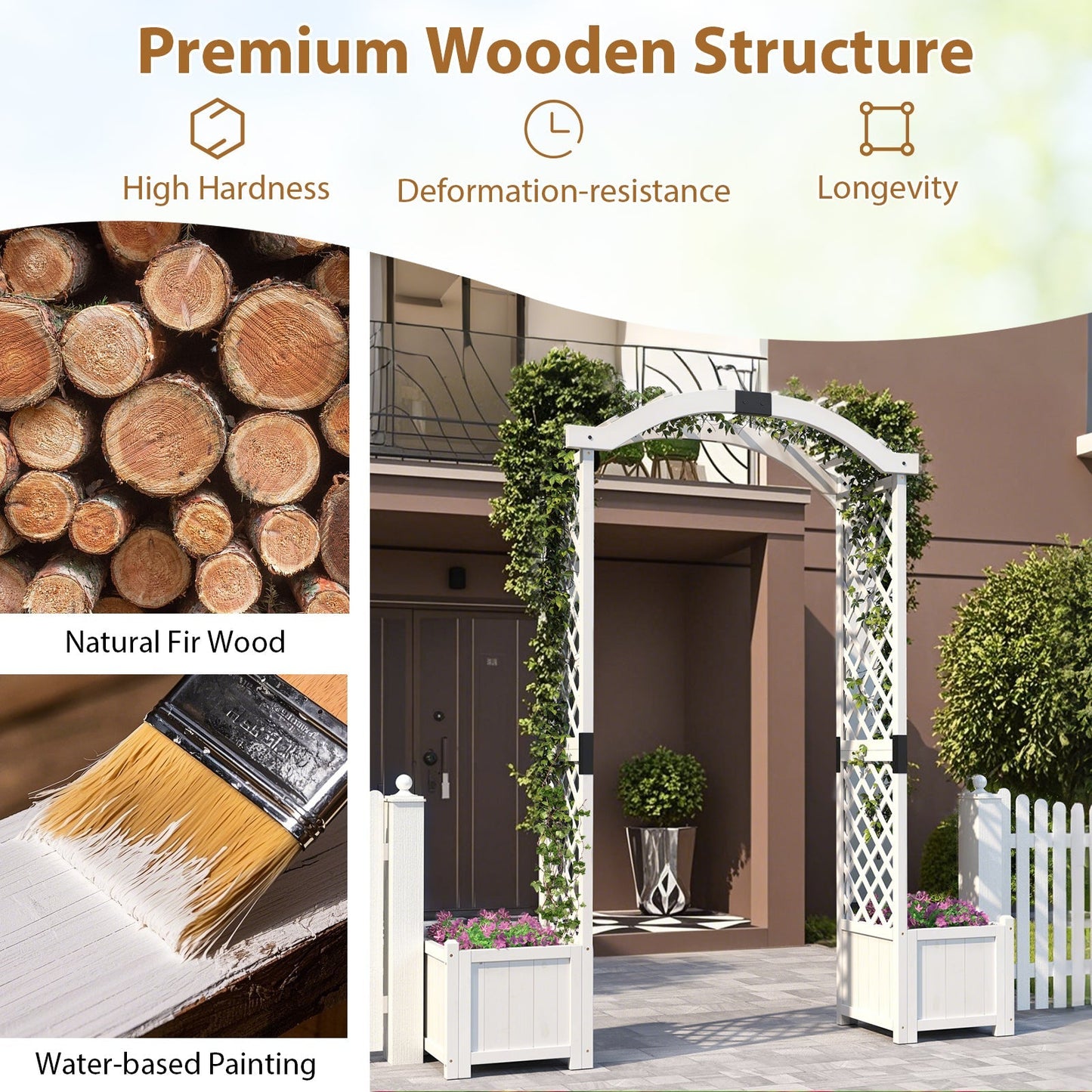 Wooden Garden Arbor with Planter and Trellis for Climbing Plants Decorations
