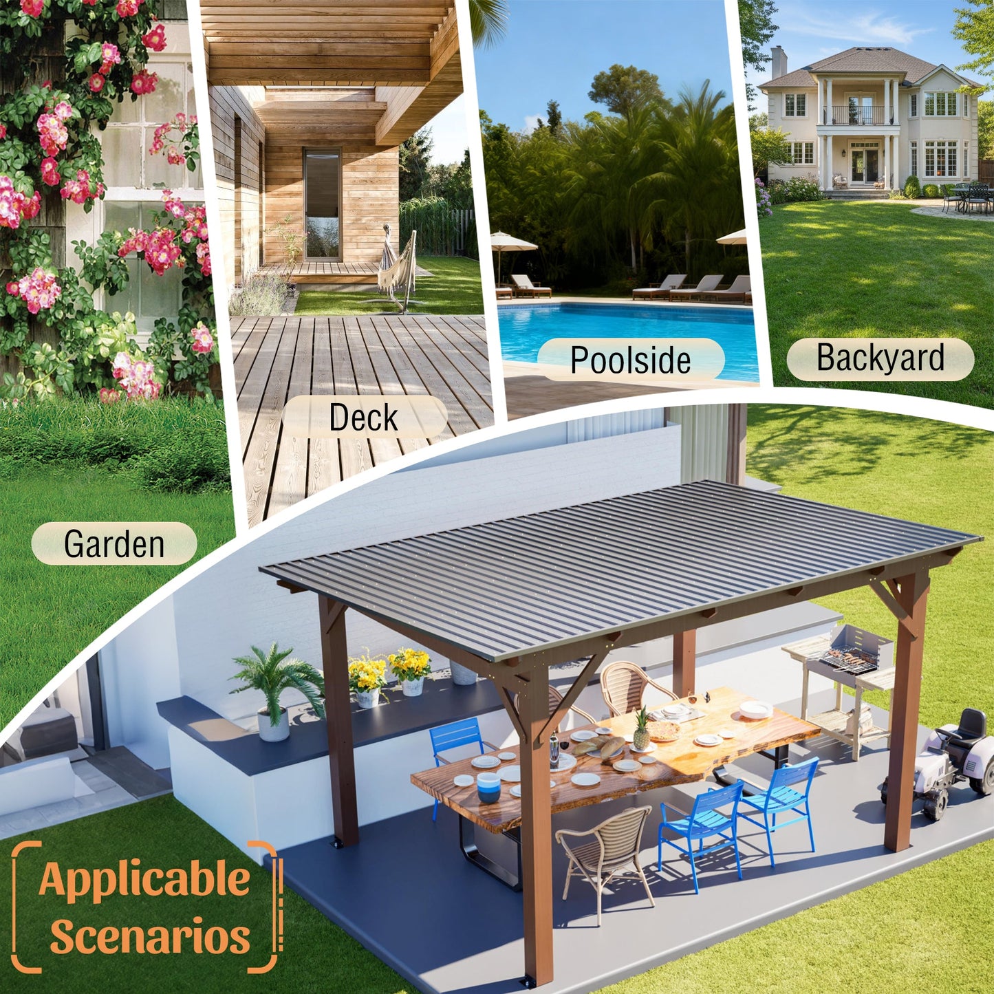 13x10ft Wooden Garden Gazebo with Metal Roof