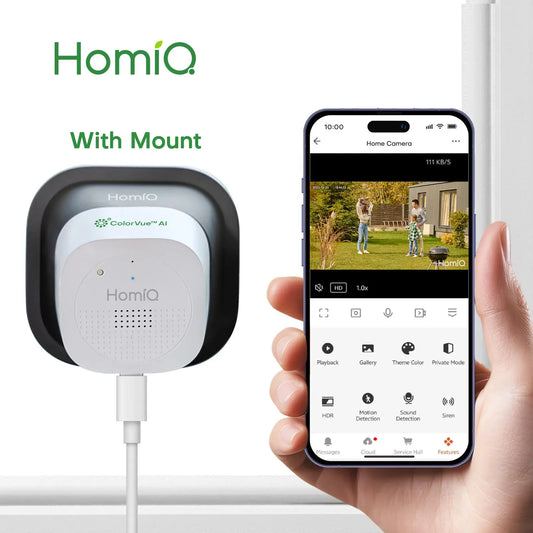 Homiq AI Magnetic 2K 3MP Window Camera, Supports 2.4Ghz and 5Ghz Wifi, Home Security Camera with Colorvue AI Full Color Night Vision, Alarm, and Human Motion Detection, 24/7 Recording, Easy Installation, Cloud Storage and SD Card Support