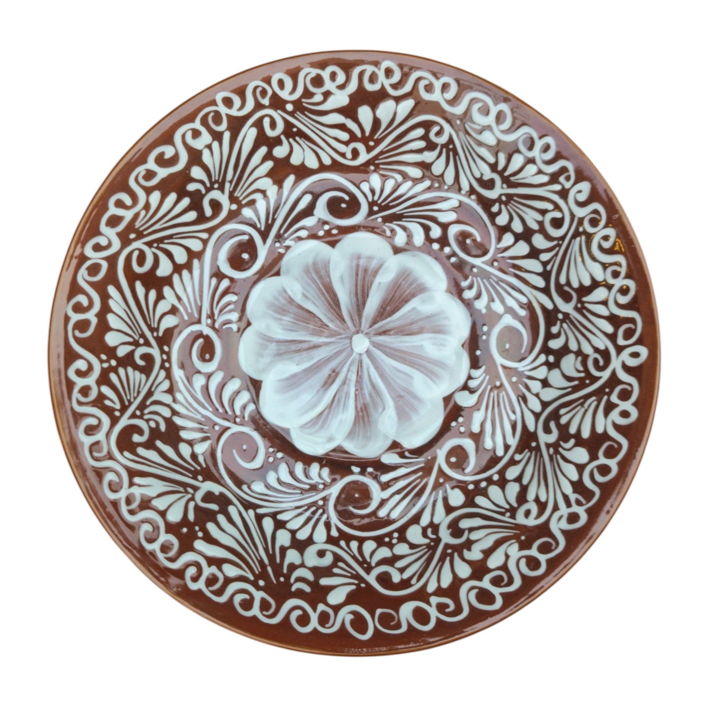 Brown & White Talavera Bird Bath | Handmade Garden Accent