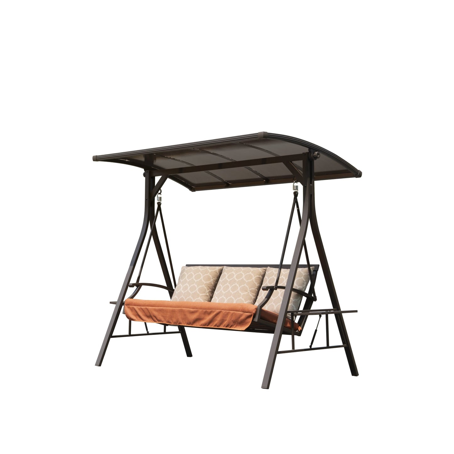 Outdoor Patio Swing 3 Seat Steel Brown Adjustable Canopy Cushioned
