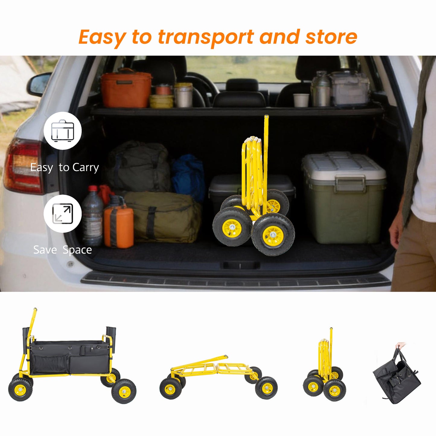 Fishing Cart Beach Cart Collapsible Wagon with 9.85'' All-Terrain Wheels
