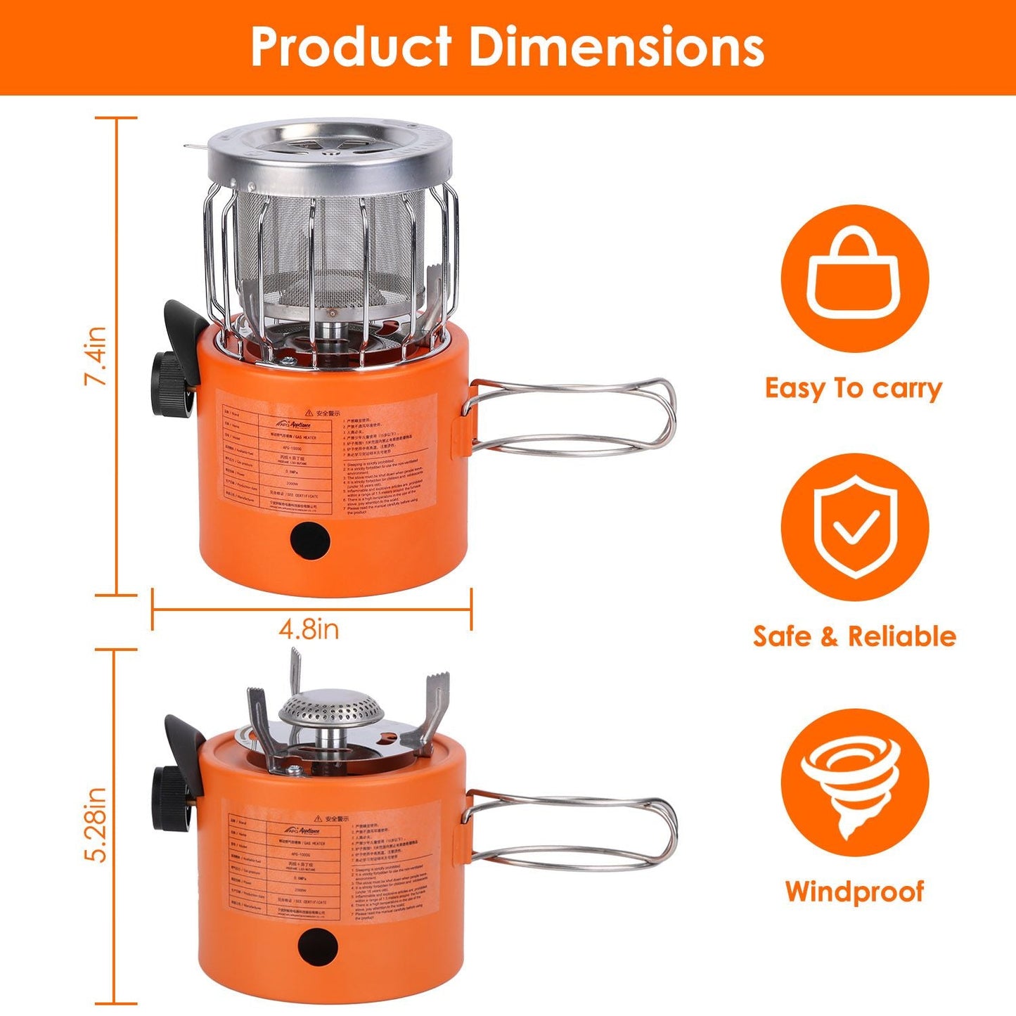 2000W 2-in-1 Gas Tent Heater and Camping Stove