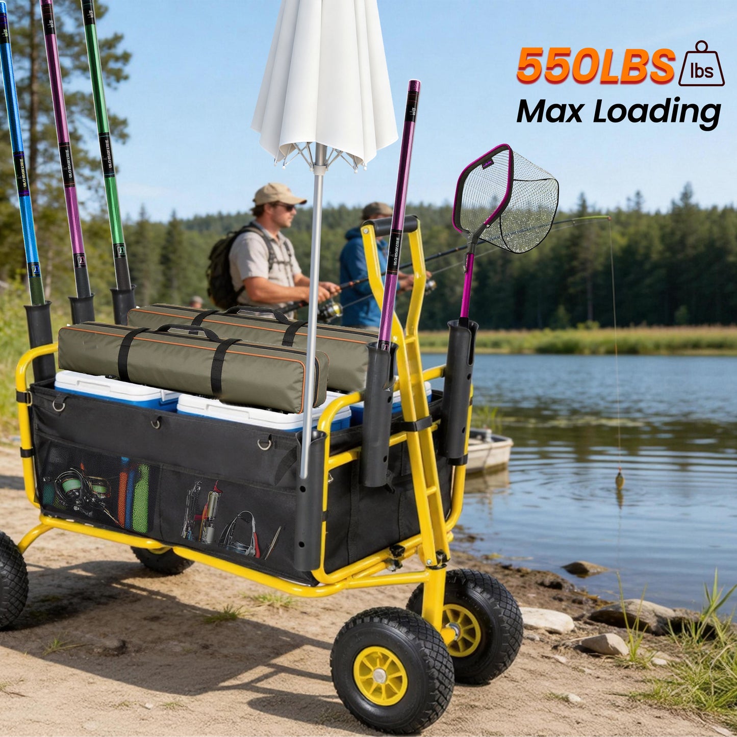 Fishing Cart Beach Cart Collapsible Wagon with 9.85'' All-Terrain Wheels