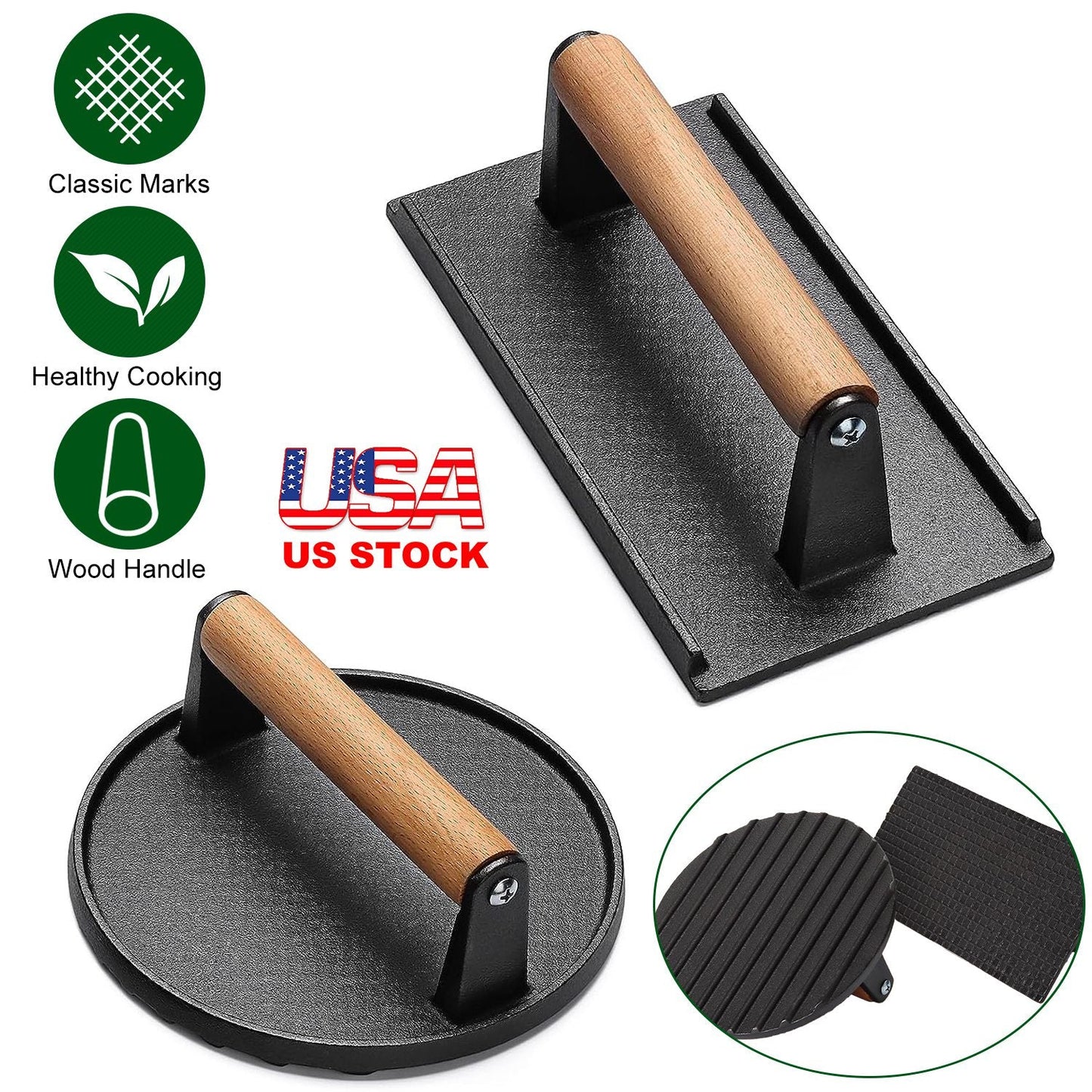 Cast Iron Grill Press for Burgers and Bacon