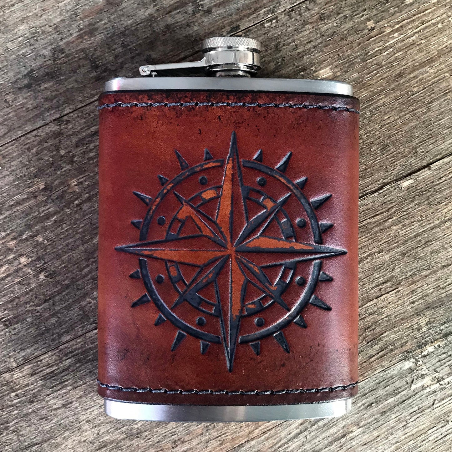 Leather Wrapped Flask - COMPASS ROSE