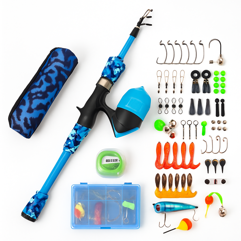 Kids Fishing Pole Set - Telescopic Rod & Spincast Reel Kit