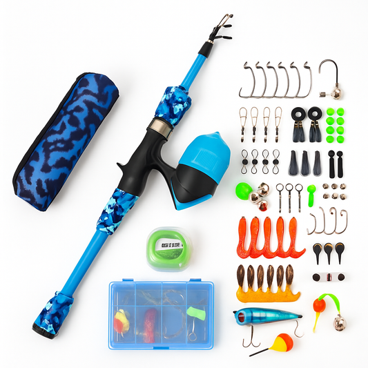 Kids Fishing Pole Set - Telescopic Rod & Spincast Reel Kit