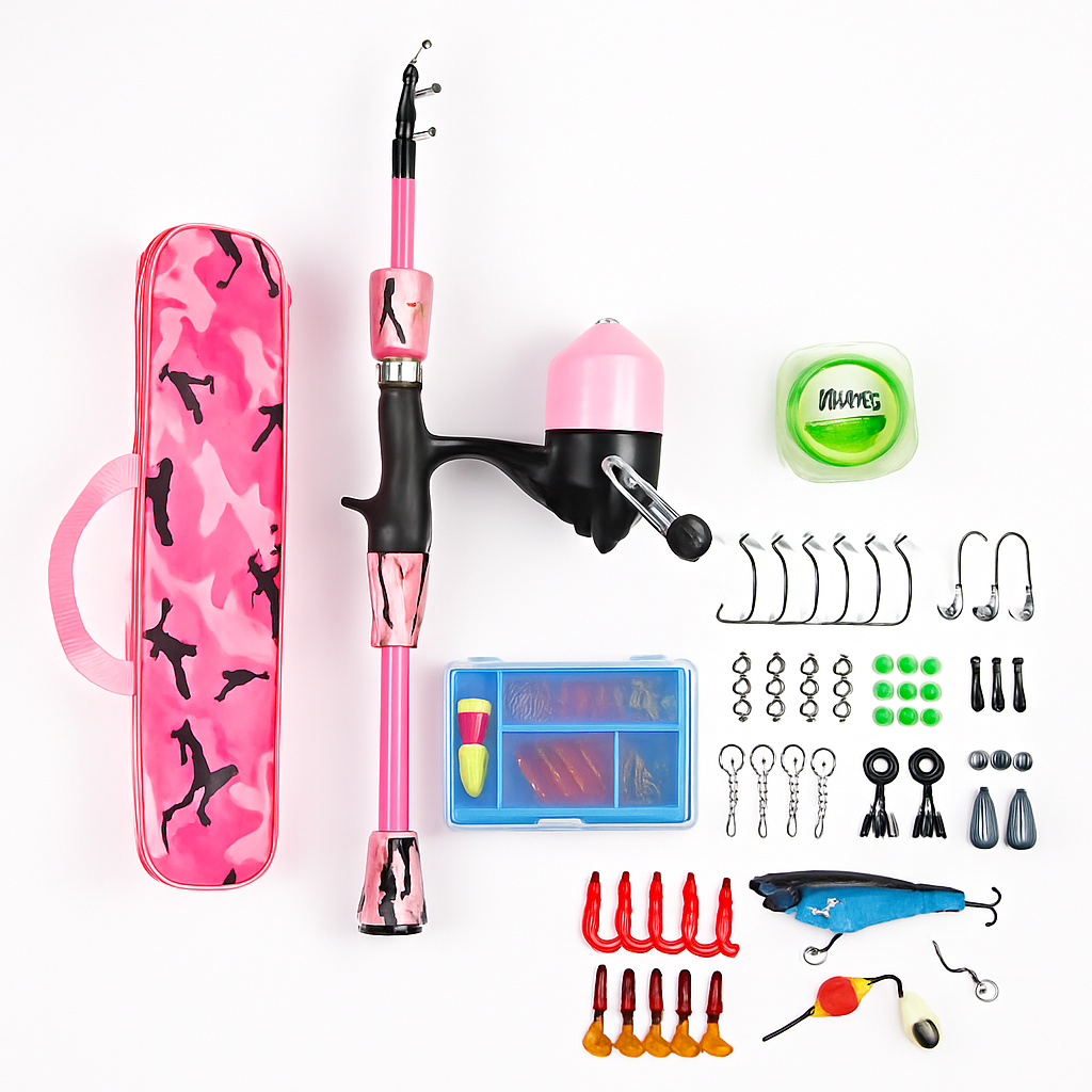 Kids Fishing Pole Set - Telescopic Rod & Spincast Reel Kit