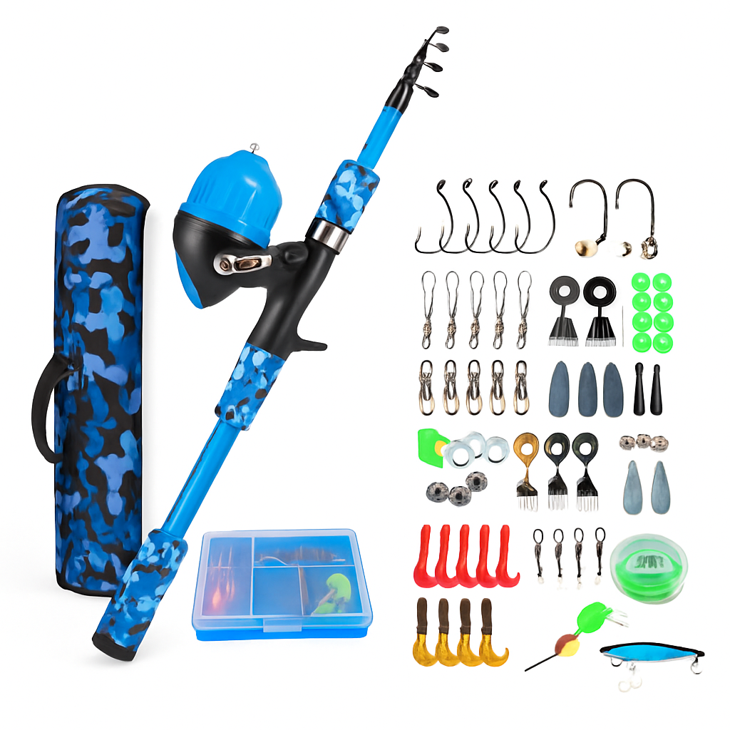 Kids Fishing Pole Set - Telescopic Rod & Spincast Reel Kit
