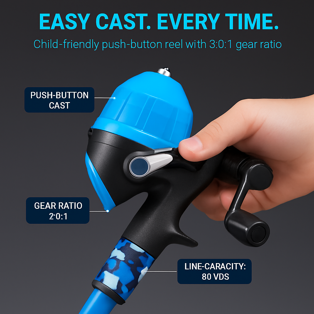 Kids Fishing Pole Set - Telescopic Rod & Spincast Reel Kit