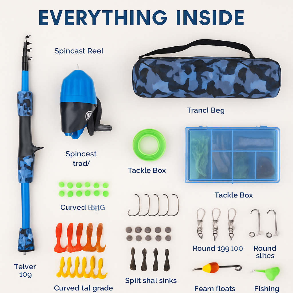 Kids Fishing Pole Set - Telescopic Rod & Spincast Reel Kit
