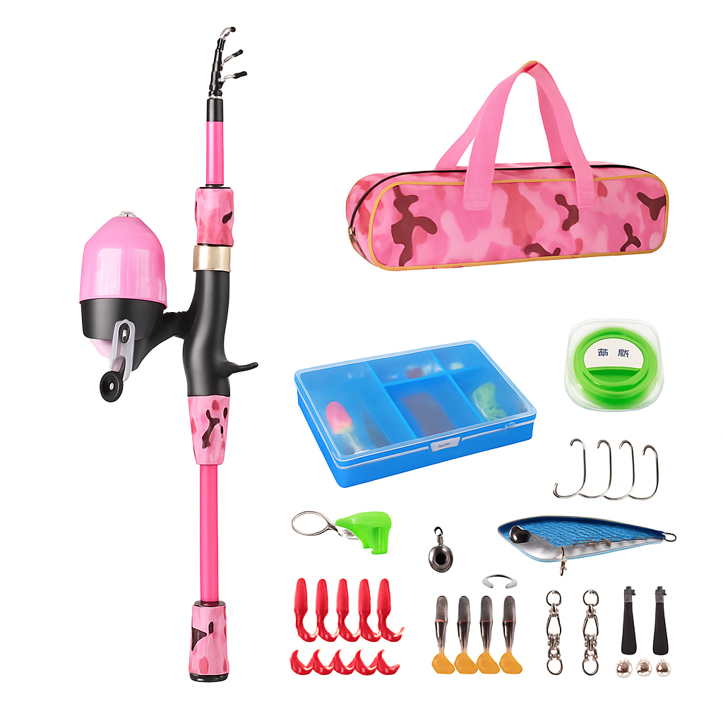 Kids Fishing Pole Set - Telescopic Rod & Spincast Reel Kit