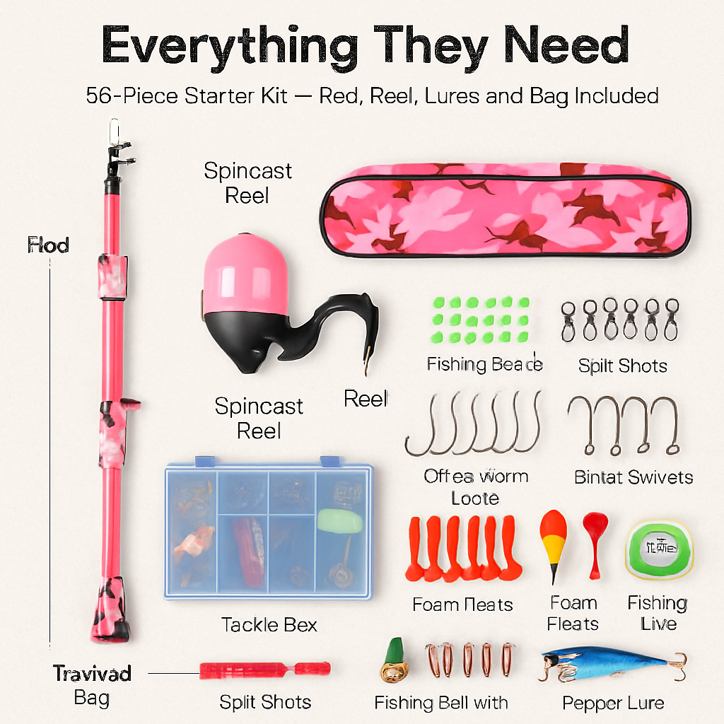 Kids Fishing Pole Set - Telescopic Rod & Spincast Reel Kit