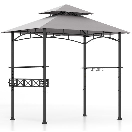 8 x 5 FT Outdoor Grill Gazebo with 2 Side Shelves and 20 Hooks-Gray