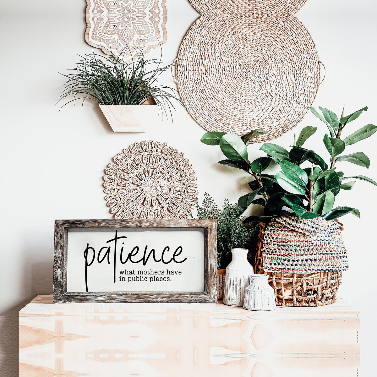 Mothers Patience Wood Sign Funny Mom Quote Rustic Indoor Home Decor
