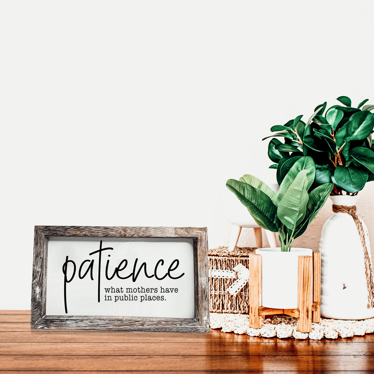 Mothers Patience Wood Sign Funny Mom Quote Rustic Indoor Home Decor