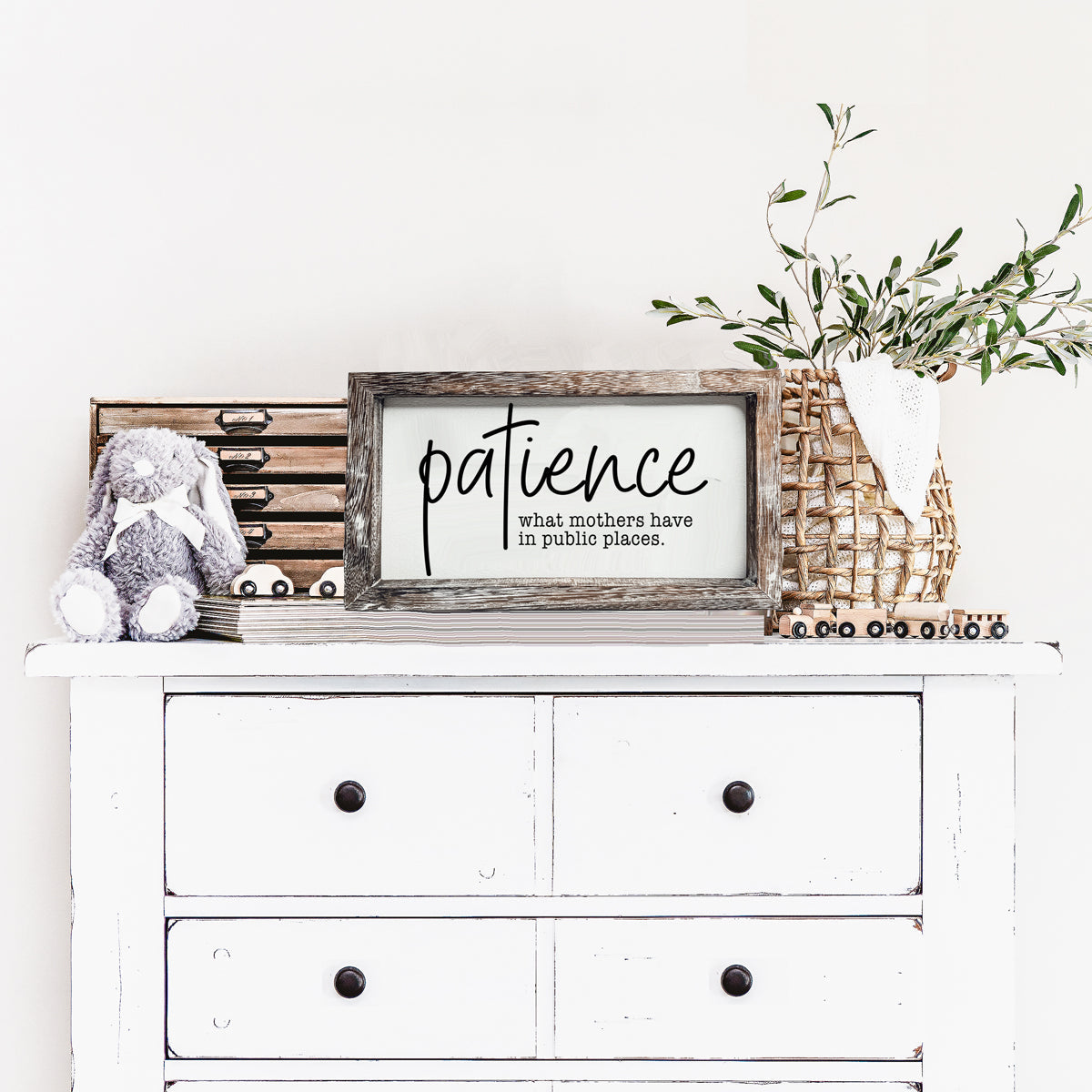 Mothers Patience Wood Sign Funny Mom Quote Rustic Indoor Home Decor