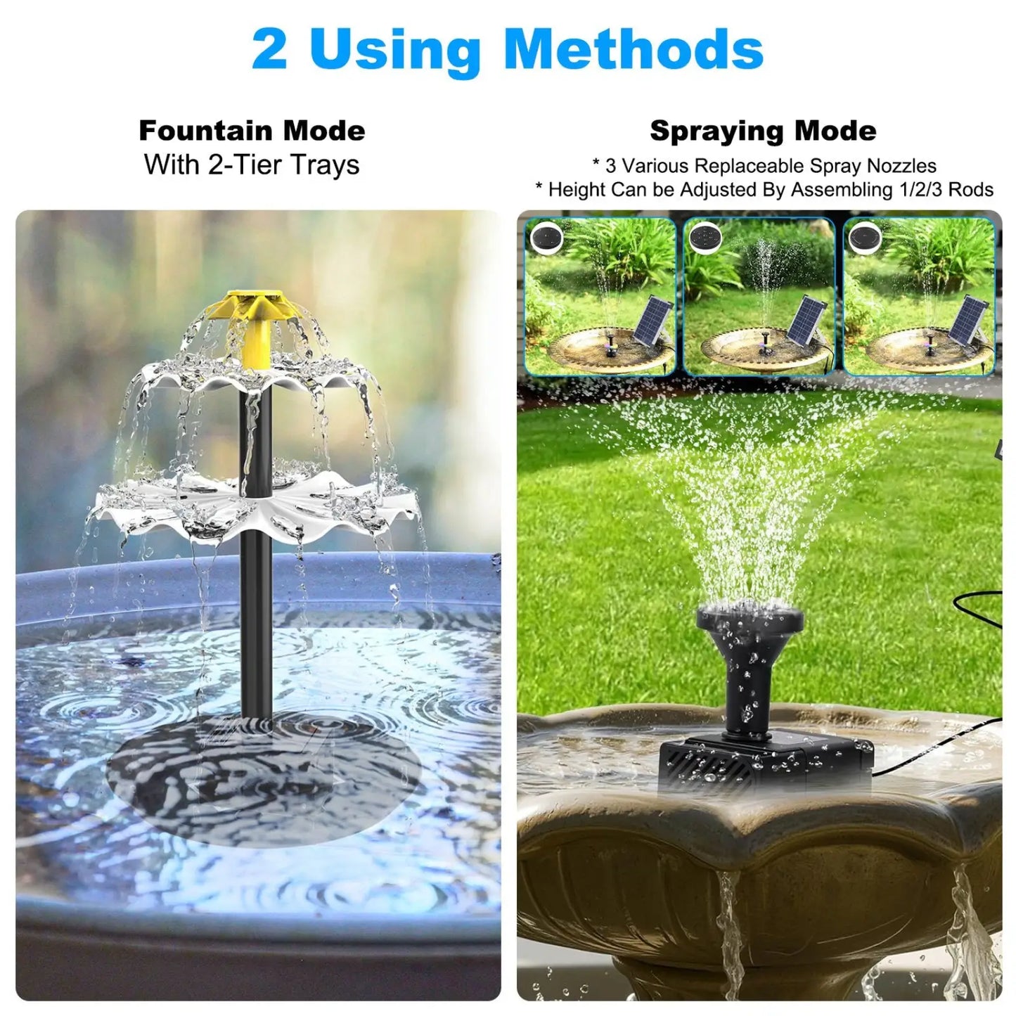 Solar Bird Bath Fountain 3 Tier Led Water Feature 6w